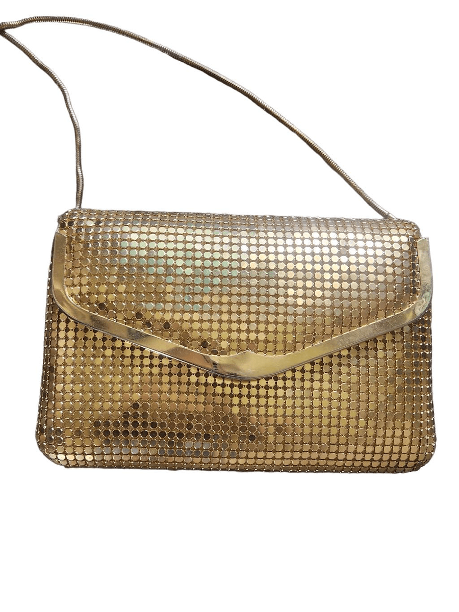 70s 80s GOLD Disco Crossbody Purse Bag Evening Chain Vintage