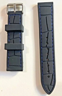 Bracelet de Montre Silicone Souple Serpent Noir/Bleu 20mm 22mm 24mm 26mm - Photo 1/2