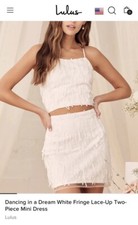 Lulus Dancing In A Dream White Fringe Lace-up Two-piece Mini Dress Size M