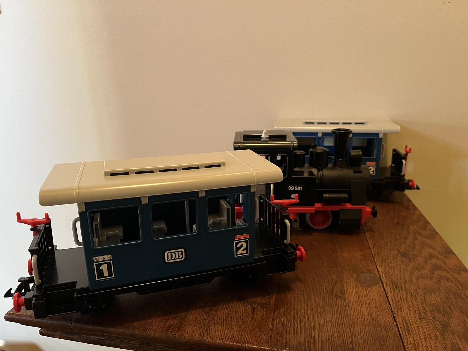 Playmobil 1980 Geobra Set 4000 Train w 2 Blue Cars w Box Ultra Rare