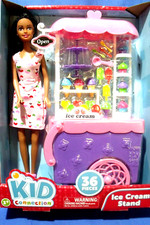 Doll Ice Cream Stand Black Hair 36 piece Playset 11 in Kid Connection New