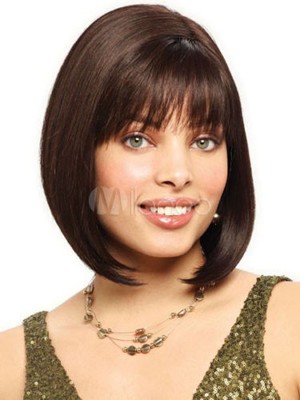 FIXSF1037 dark brown short popular style hair wig straight women mid