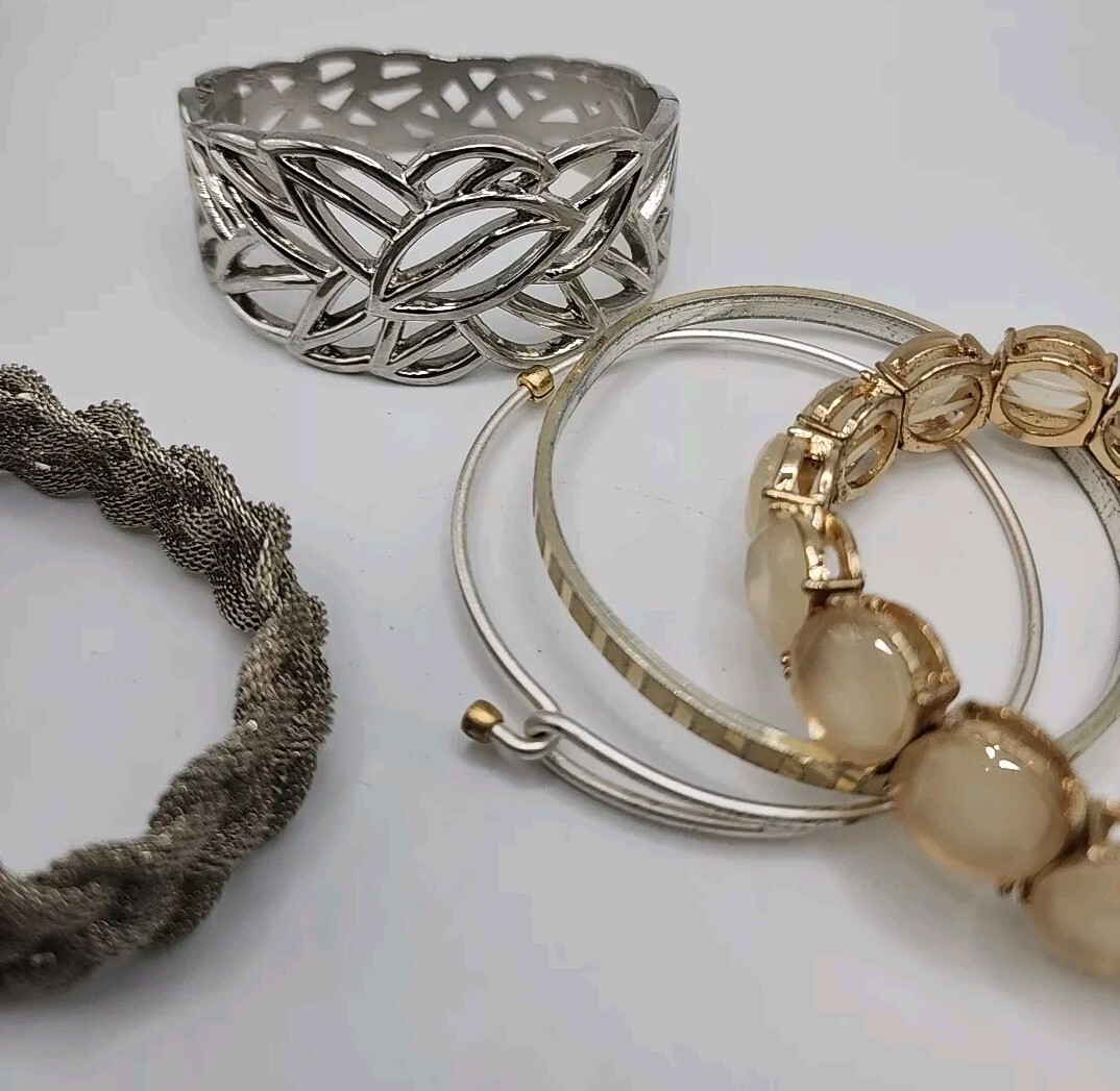 Vintage Boho Retro Stackable Metallic Silver Gold… - image 3