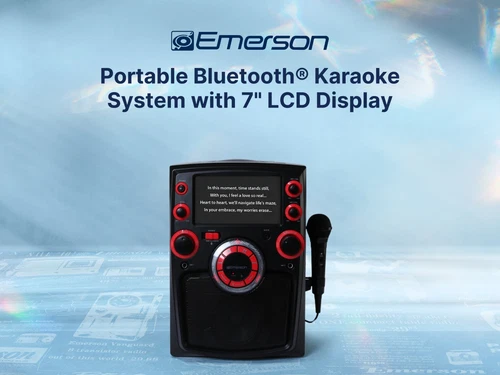 Emerson EK-6002 Portable Bluetooth Karaoke System with 7" LCD Display, Black