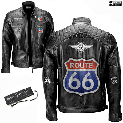 Mens Black Vintage Style Biker Motorcycle Real Leather Jacket