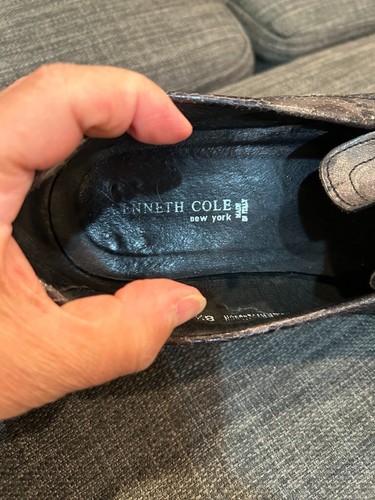 Kenneth Cole Sz 8.5 Camouflage Black Gray Olive Crocodile Print Loafers Slip On - Imagen 8 de 11