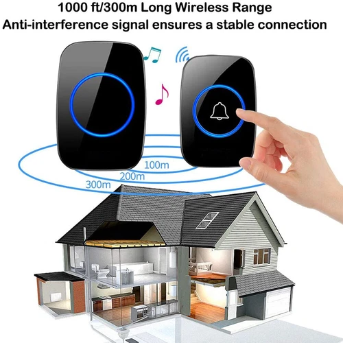 Wireless Doorbell Chime Waterproof Plugin Receiver Adjustable Volume 1000FT Kit - Picture 3 of 12