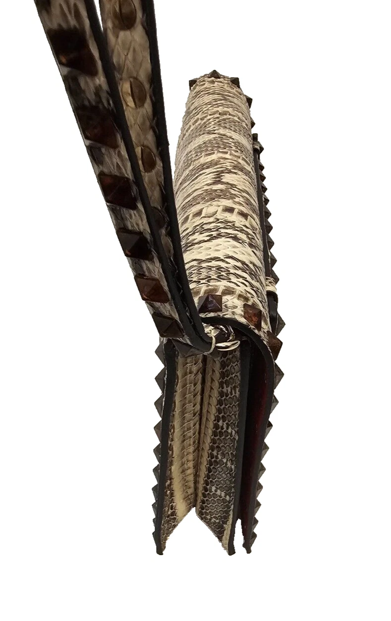 VALENTINO Pochetta Borchie Rock Python Marrone e Beige con Cinturino da polso Mai Usata!