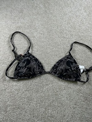 Sea Gypsies Swim Women's Black Silver Dot Triangle Bikini Top M Nylon