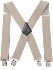 Mens 2 Inch Heavy Duty Adjustable X-Back Suspenders with Strong Clips