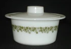 PYREX - #75-1 Green on White SPRING BLOSSOM GREEN Margarine Dish  & Plastic Lid