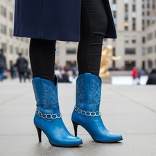 Women Fashion Silver Metal Chain Chunky Links Boot Bracelet Shoe HANDMADE SET
