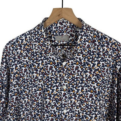 Canali Italy Abstract Floral Print Button Front Shirt Men XXL Blue White Luxury
