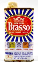 Vintage BRASSO 8 Ounce Tin Can (Empty) N. American Formula Made in Canada