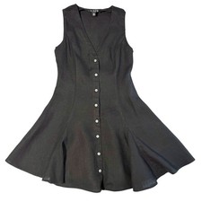 J.Crew Black 100% Linen Button Front Mini Dress V-Neck Tie Back 00P Petite