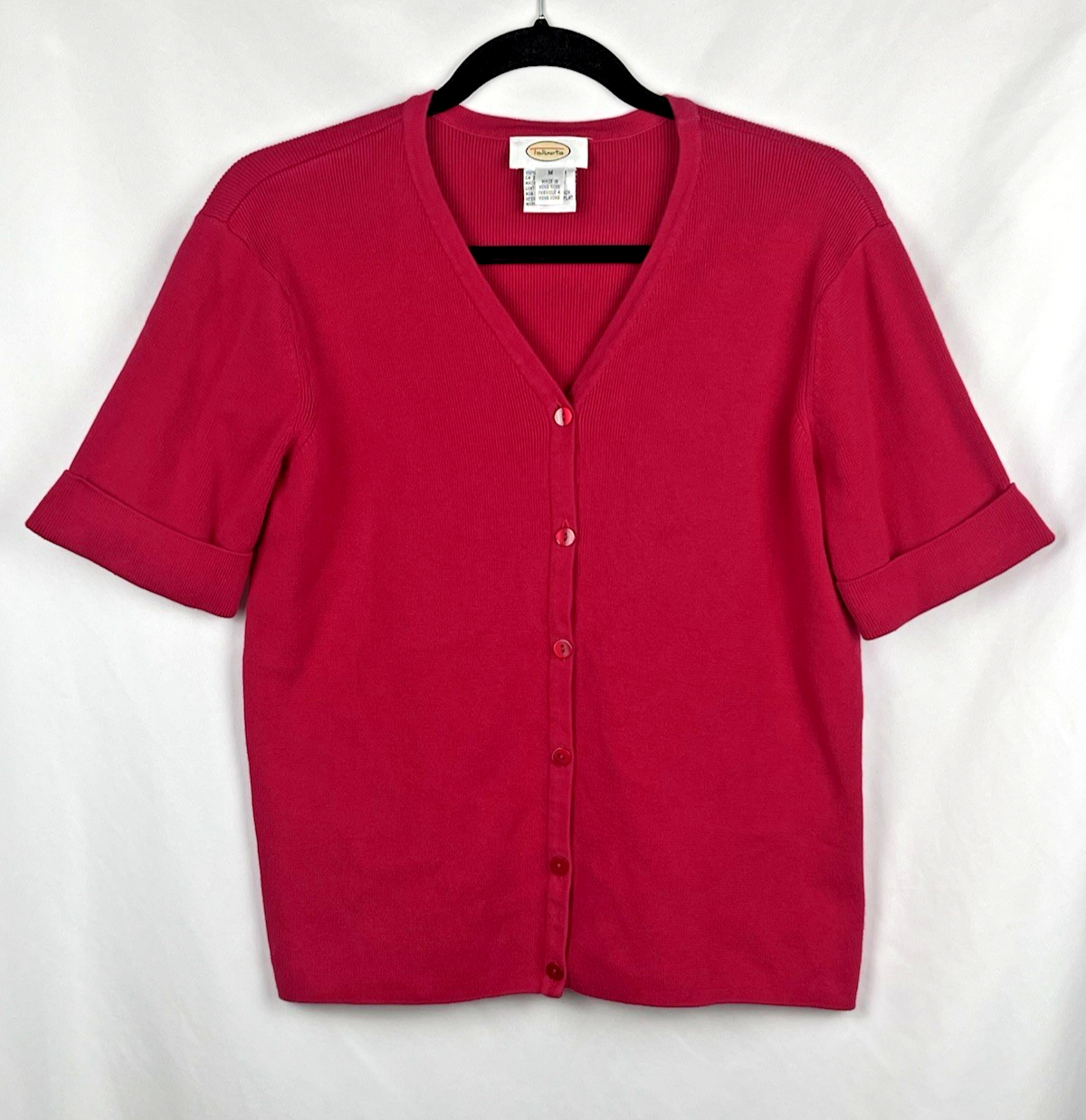 Vintage Talbots Cardigan Womens M Pink 100% Cotton Button Up Preppy 90s Sweater
