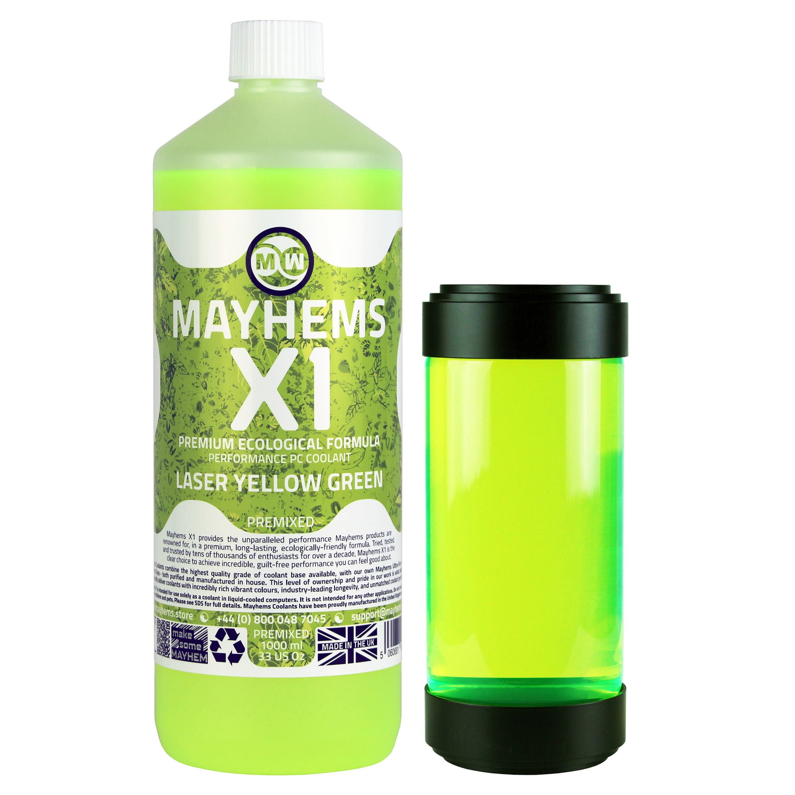 Mayhems - PC Coolant - X1 Premix - Eco Series, 1 Litre, Laser Yellow Green