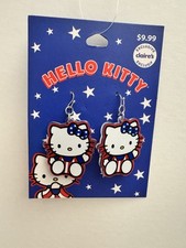 Hello Kitty Claire's Exclusive Patriotic Earrings With Stars Design NEW ON BOARD