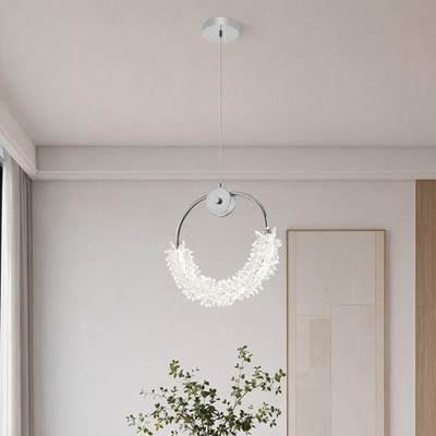 16'' Modern Crystal Chandelier 3CCT LED Pendant Light Kitchen Chrome Fixture