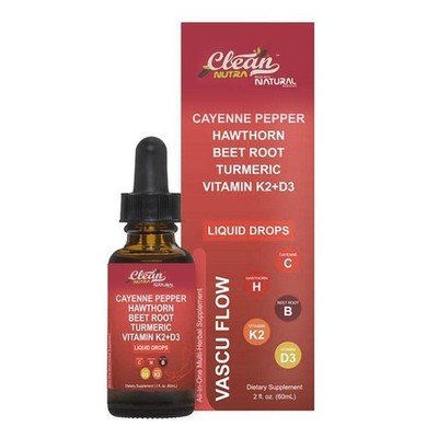 Vascu Flow Cayenne Pepper Liquid Drop Hawthorn Beef Root Turmric Vitamin K2+D3..
