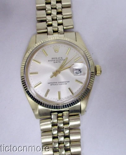 VINTAGE 14K GOLD ROLEX OYSTER PERPETUAL DATE 26j 1570 WATCH 1503 JUBILEE BAND