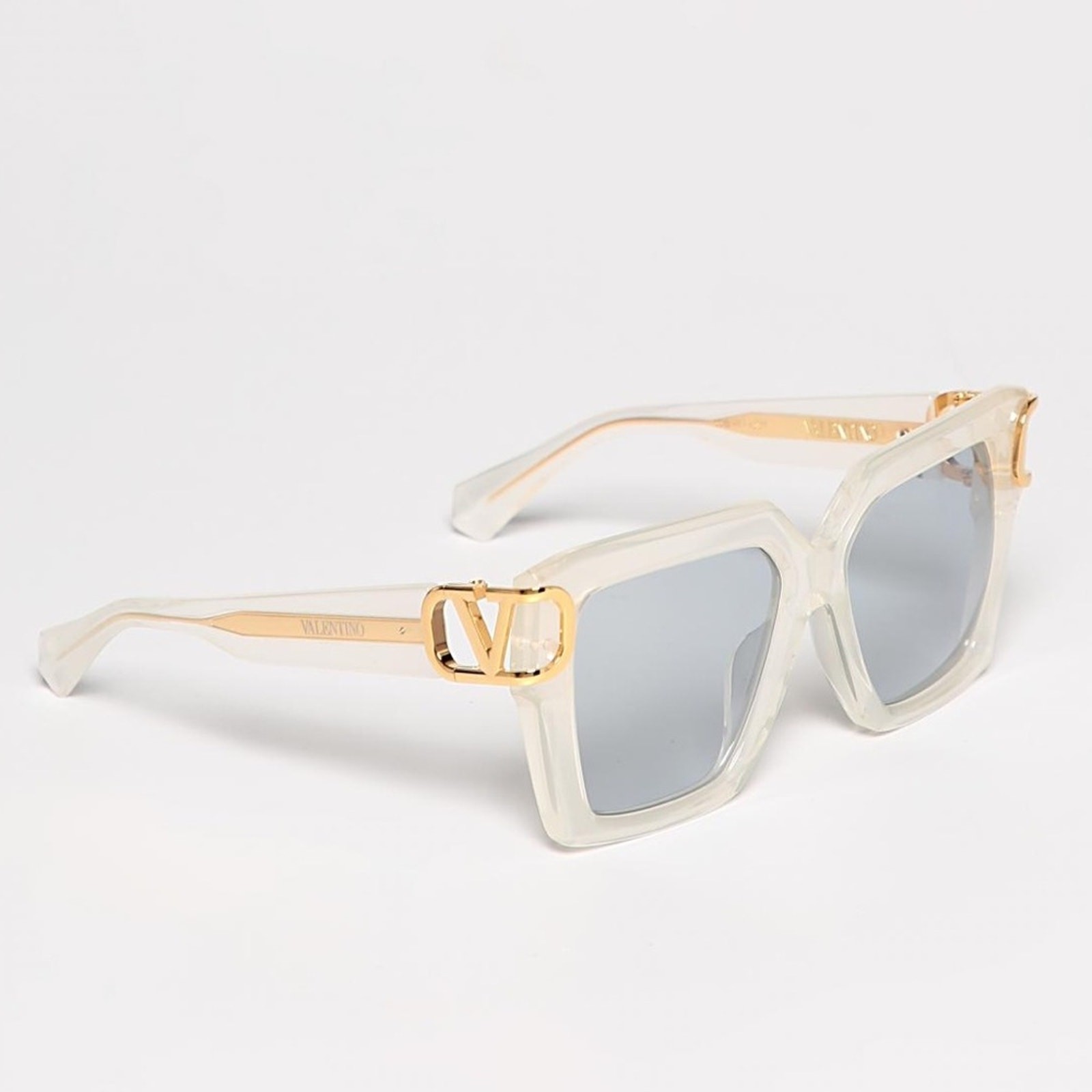  New! Valentino White and Gold Sunglasses, V UNO VLS 107C, Authentic thumbnail 2