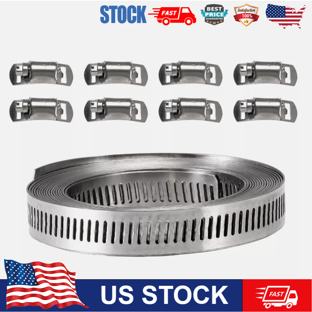 11.5ft Adjustable Large Hose Clamps Worm Gear Clamp &8 Fasteners Stainless Steel