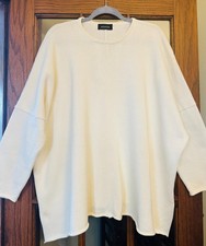Eskandar Ivory Handloomed Cotton Raw-Edge Round Neck Top Sweater O/S