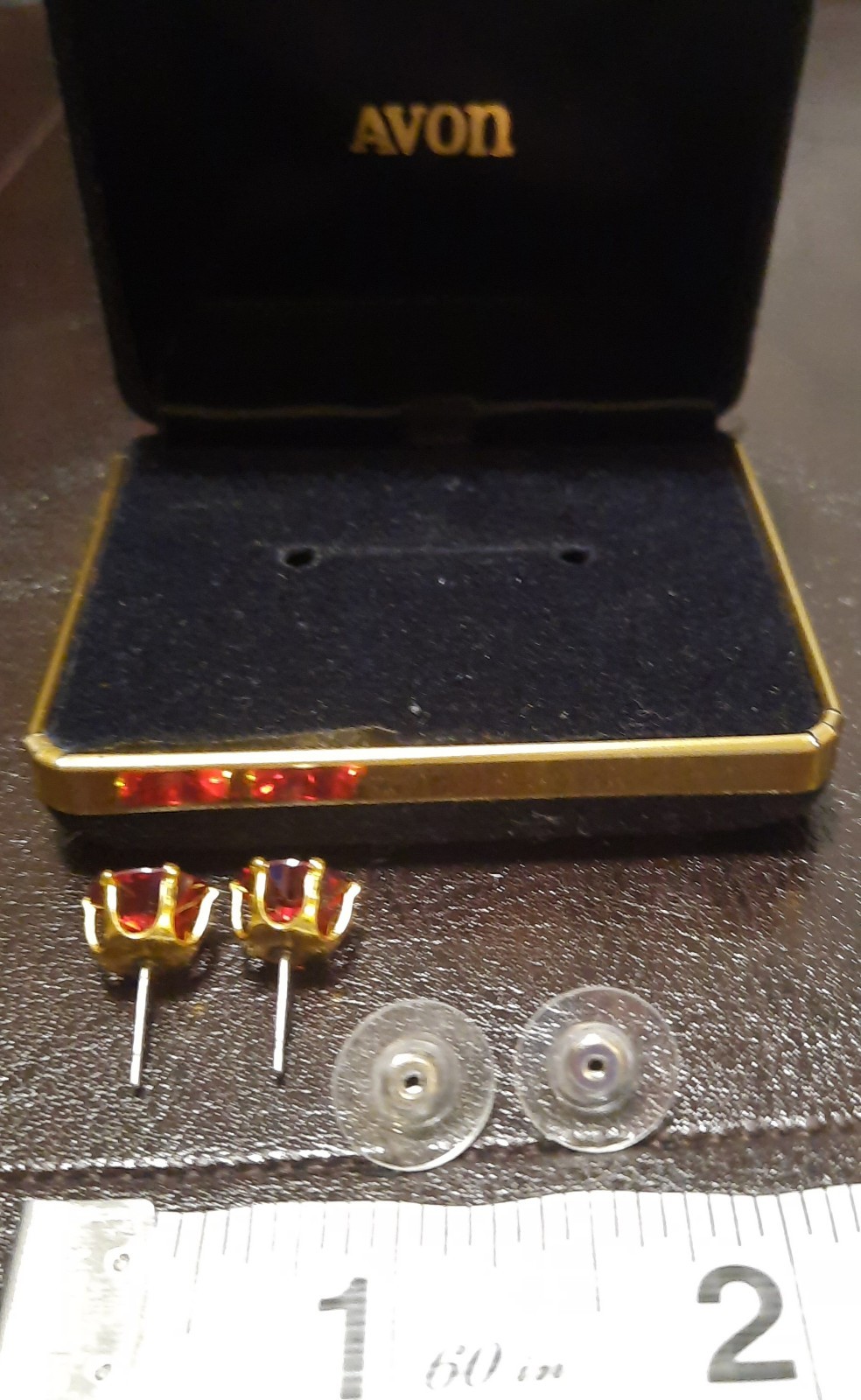 Avon Simulated Ruby Red Goldtone Stud Earrings In… - image 4