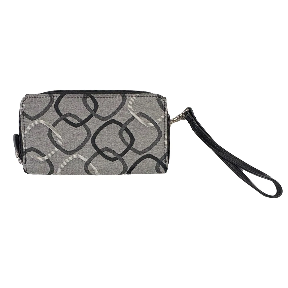 Billetera de muñeca Sorella gris y negra triple pliegue para mujer Foto 2 de 3