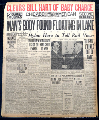 Rare 1923 Chicago Front Page - Actor William S. Hart Paternity Fraud Case