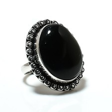 Black Onyx Gemstone Handmade 925 Sterling Silver Jewelry Ring Size 8 M314