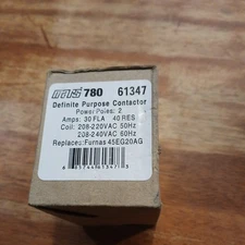 MARS 780 -61347 Definite Purpose Contactor 30 AMP 2 Pole 208-220V COIL NEW