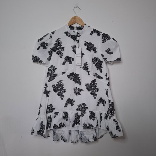 ERDEM White Editha Floral Gathered Twill Dress With Button Placket Detail Size L - Picture 1 of 7