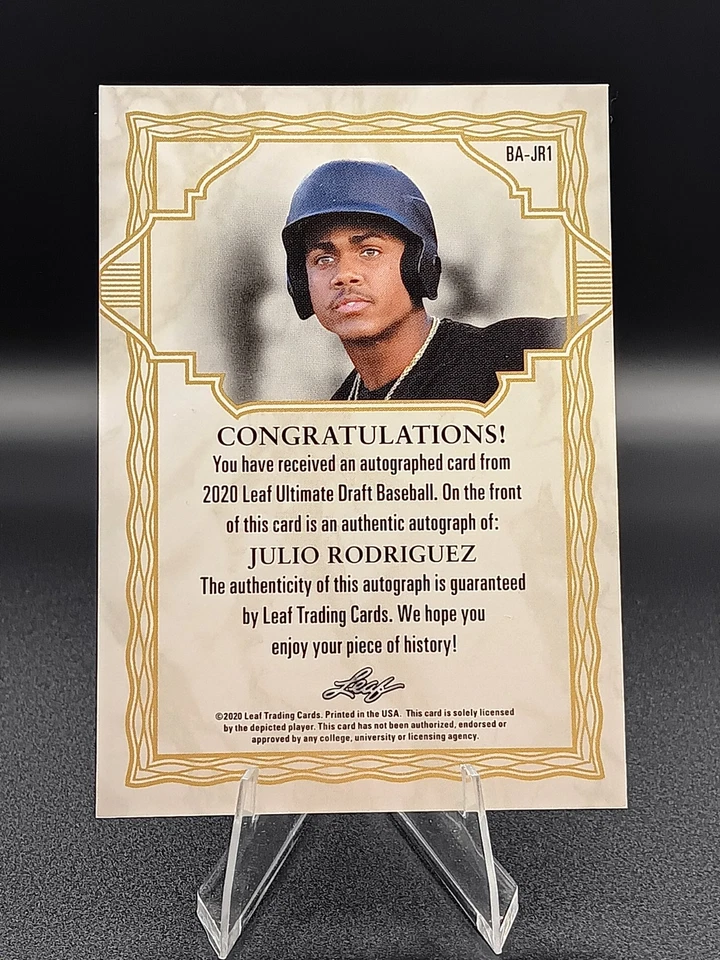 Julio Rodriguez RC Auto 2020 Leaf  Ultimate Draft  Gold Autograph  /75 - Image 2 of 2