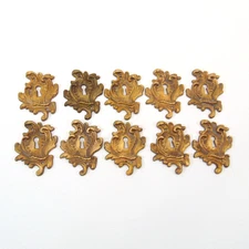 10 Vintage Brass Ornate Keyhole Escutcheons Rococo Antique Furniture Hardware