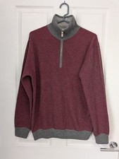Ermenegildo Zegna 100% Cashmere 1/2 Zip Red & Grey Jumper Size Small