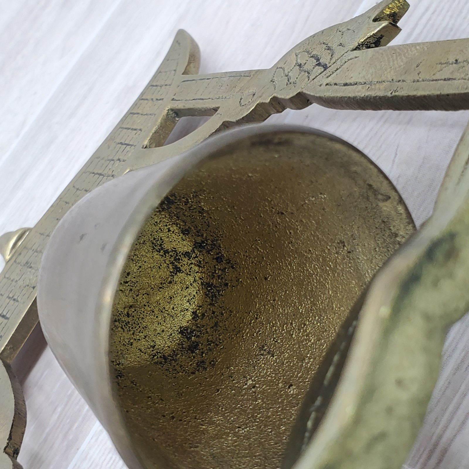 Vintage Asian Solid Brass Gong Bell with Hammer Stand 5.5” Tall Hong Kong Fish