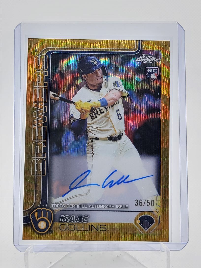 ISAAC COLLINS 2025 TOPPS CHROME ROOKIE GOLD WAVE REFRACTOR RC AUTO /50 Q3967