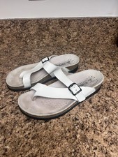 MEPHISTO SANDALS HELEN IVORY LEATHER TOE THONG 38/8 White CORK AIR-RELAX LN