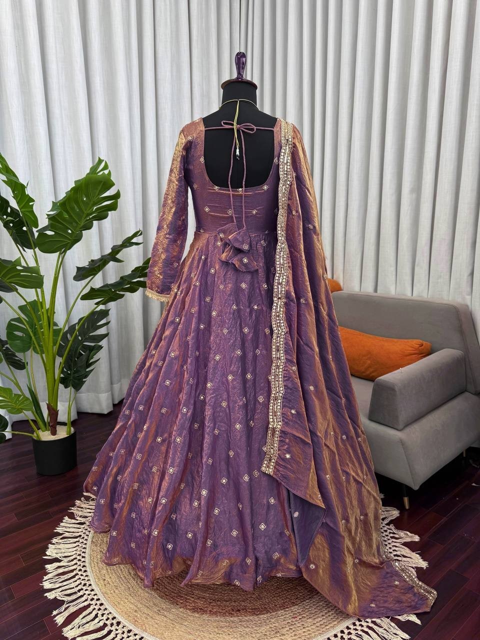 Beautiful Heavy Fendy Silk Purple Gown Bottom With Dupatta For Wedding Wear thumbnail 3