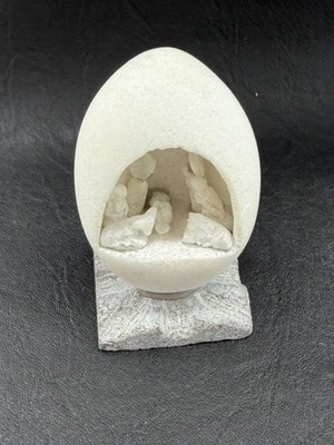 Hand Carved Alabaster Nativity Scene Inside Egg Shaped Sculpture Diorama-CHIP