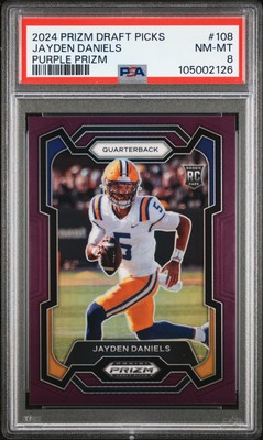 2024 PANINI PRIZM DRAFT PICKS PURPLE PRIZM #108 JAYDEN DANIELS 4/75 PSA 8