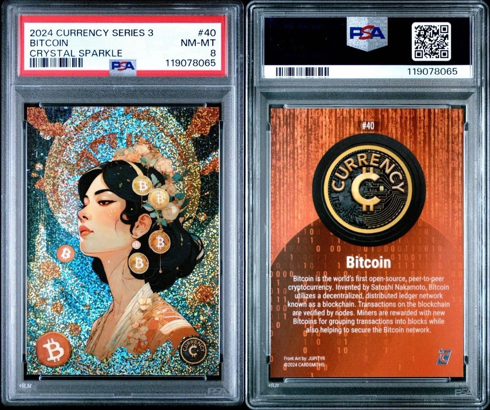 Cardsmiths Currency Series 3 - Bitcoin #40 Crystal Sparkle PSA 8 - Image 2 of 2