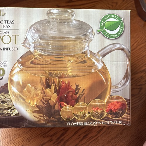 Primula Flowering 5 Cup Glass Tea Pot w/ Loose Teas & Flower Tea Infuser NEW - Picture 2 of 6