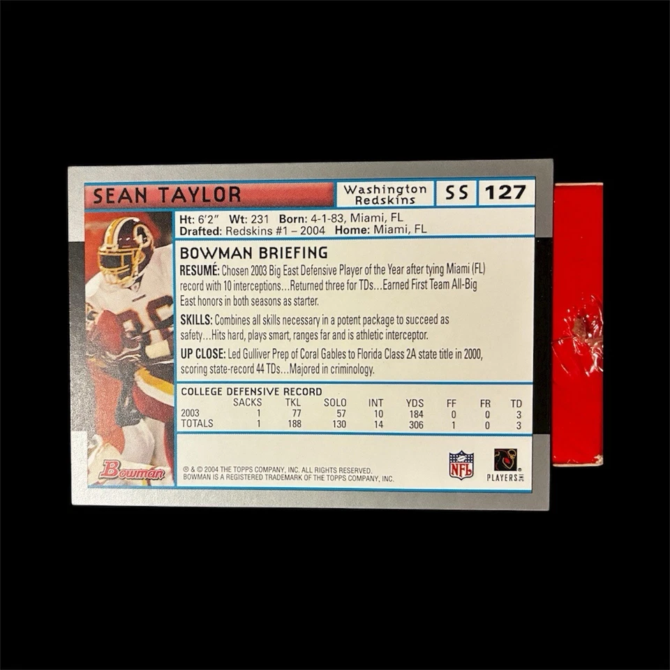 Bowman 2004 primera edición #127 Sean Taylor radiocontrol novato Redskins SP Foto 2 de 2