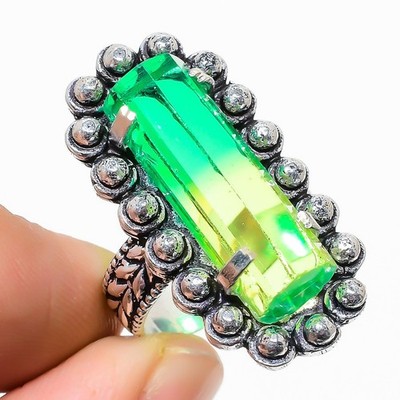 Bi-Color Tourmaline Gemstone 925 Sterling Silver Ring Size 8.5 V949