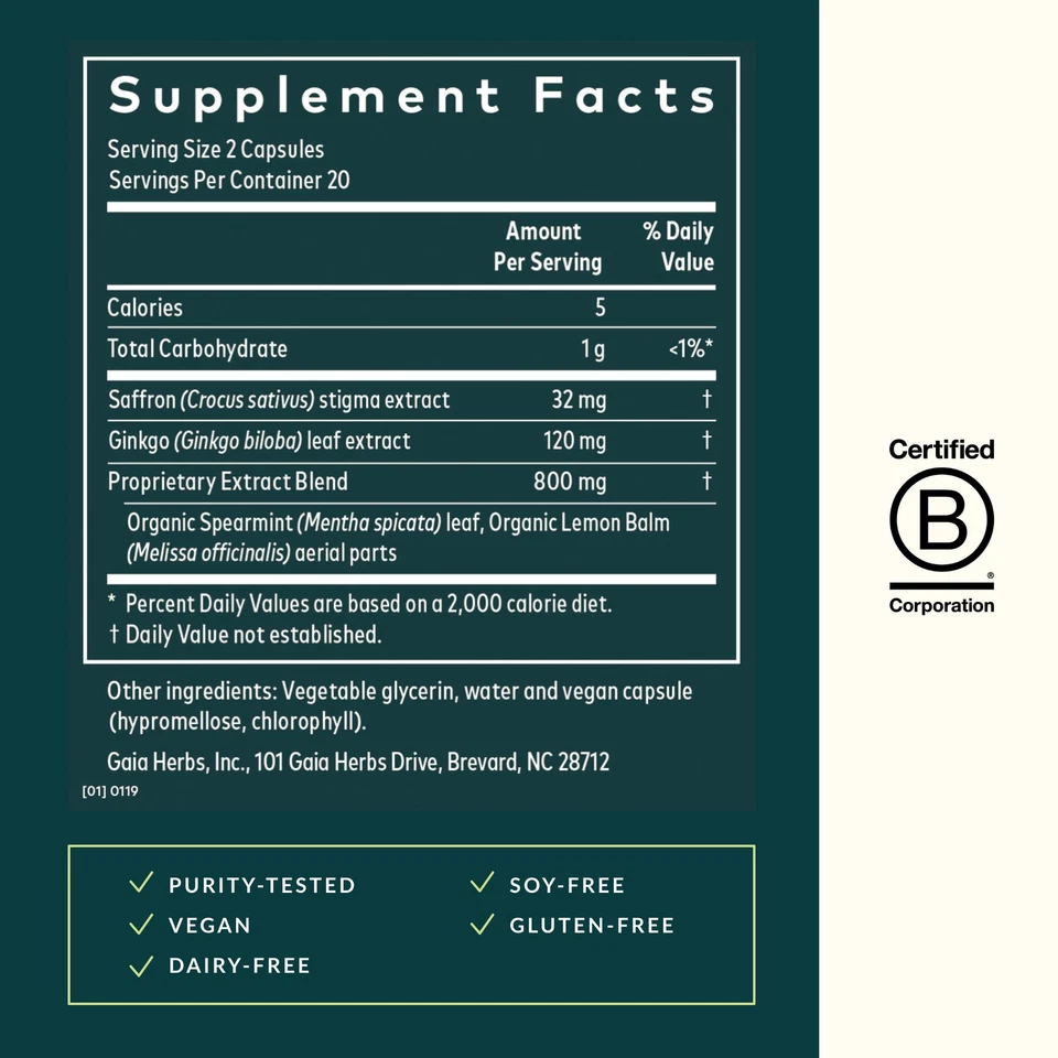 Gaia Herbs Brain and Focus Suplemento 40 unidades mezcla herbal nootrópica Foto 2 de 4