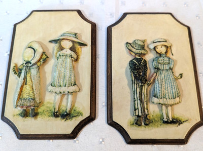 2 Vintage- Handcrafted 3D Plaque Boy And & Girl-AndTwo Girls-Small Wall Hanging