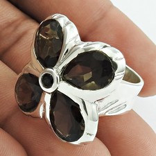 Pear Natural Smoky Quartz New Statement Anniversary Ring Jewelry 925 Silver US 7